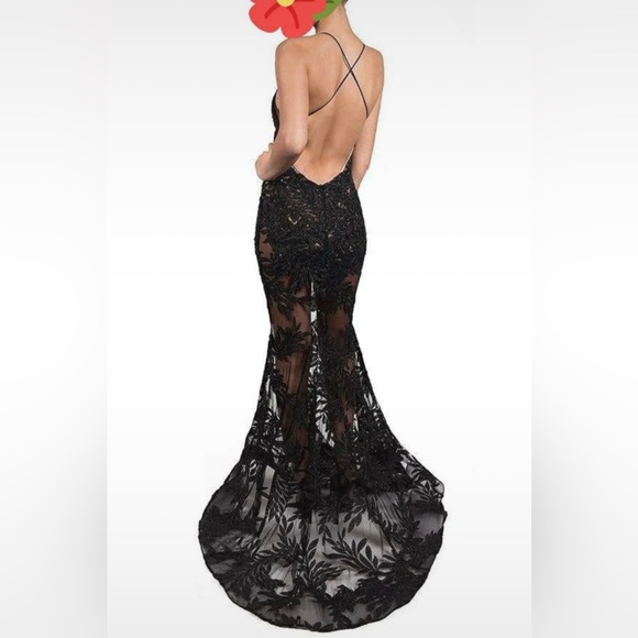 NADINE MERABI Stella Black Backless Lace Dress - Picture 2 of 15